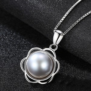 Lacework Design Natural Gray Pearl Pendant 925 Sterling Silver Wholesale Necklace