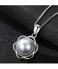 Lacework Design Natural Gray Pearl Pendant 925 Sterling Silver Wholesale Necklace