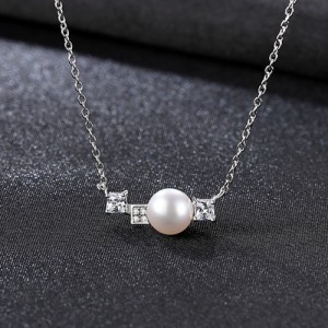 Elegant Simple Design Natural Pearl Pendant 925 Sterling Silver Wholesale Necklace - White