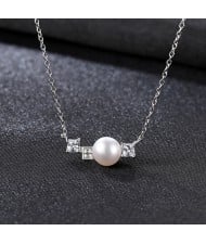Elegant Simple Design Natural Pearl Pendant 925 Sterling Silver Wholesale Necklace - White