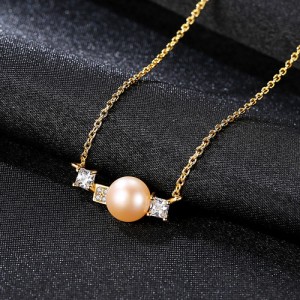 Elegant Simple Design Natural Pearl Pendant 925 Sterling Silver Wholesale Necklace - Pink