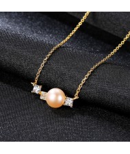 Elegant Simple Design Natural Pearl Pendant 925 Sterling Silver Wholesale Necklace - White