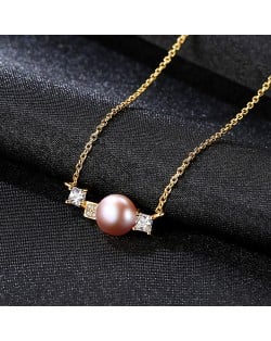 Elegant Simple Design Natural Pearl Pendant 925 Sterling Silver Wholesale Necklace - Pink