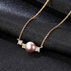 Elegant Simple Design Natural Pearl Pendant 925 Sterling Silver Wholesale Necklace - Purple