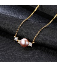 Elegant Simple Design Natural Pearl Pendant 925 Sterling Silver Wholesale Necklace - Purple