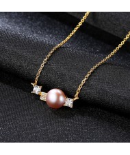 Elegant Simple Design Natural Pearl Pendant 925 Sterling Silver Wholesale Necklace - Pink