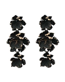 Painted Multi-layer Flowers Design Bohemian Fashion Wholesale Costume Earrings - Black