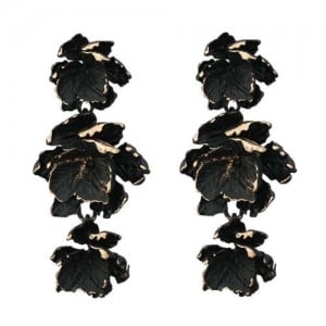 Painted Multi-layer Flowers Design Bohemian Fashion Wholesale Costume Earrings - Black