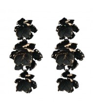 Painted Multi-layer Flowers Design Bohemian Fashion Wholesale Costume Earrings - Black