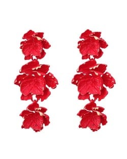 Painted Multi-layer Flowers Design Bohemian Fashion Wholesale Costume Earrings - Red