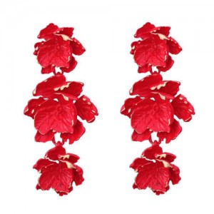 Painted Multi-layer Flowers Design Bohemian Fashion Wholesale Costume Earrings - Red