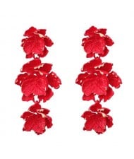 Painted Multi-layer Flowers Design Bohemian Fashion Wholesale Costume Earrings - Red