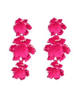 Painted Multi-layer Flowers Design Bohemian Fashion Wholesale Costume Earrings - Rose