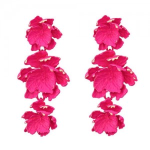 Painted Multi-layer Flowers Design Bohemian Fashion Wholesale Costume Earrings - Rose