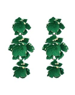 Painted Multi-layer Flowers Design Bohemian Fashion Wholesale Costume Earrings - Green