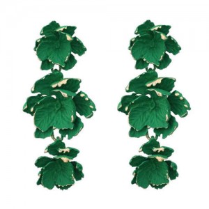 Painted Multi-layer Flowers Design Bohemian Fashion Wholesale Costume Earrings - Green