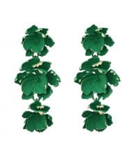 Painted Multi-layer Flowers Design Bohemian Fashion Wholesale Costume Earrings - Green