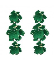 Painted Multi-layer Flowers Design Bohemian Fashion Wholesale Costume Earrings - Green