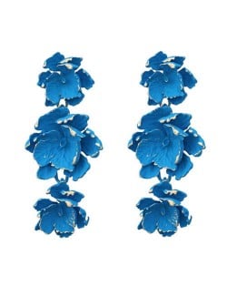 Painted Multi-layer Flowers Design Bohemian Fashion Wholesale Costume Earrings - Blue