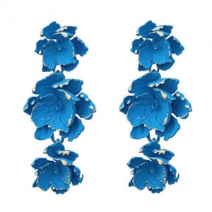 Painted Multi-layer Flowers Design Bohemian Fashion Wholesale Costume Earrings - Blue