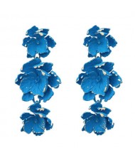 Painted Multi-layer Flowers Design Bohemian Fashion Wholesale Costume Earrings - Blue