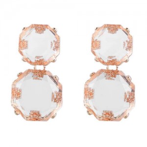 Retro Fashion Octagon Resin Women Wholesale Costume Earrings - White