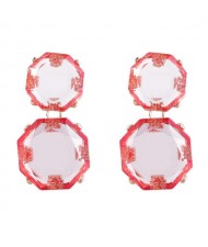 Retro Fashion Octagon Resin Women Wholesale Costume Earrings - Red