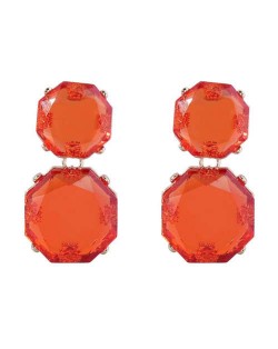 Retro Fashion Octagon Resin Women Wholesale Costume Earrings - Orange