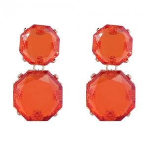 Retro Fashion Octagon Resin Women Wholesale Costume Earrings - Orange
