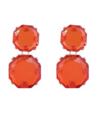 Retro Fashion Octagon Resin Women Wholesale Costume Earrings - Orange