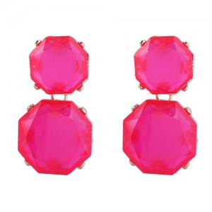 Retro Fashion Octagon Resin Women Wholesale Costume Earrings - Rose