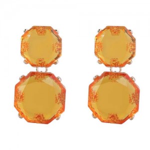 Retro Fashion Octagon Resin Women Wholesale Costume Earrings - Yellow