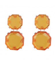 Retro Fashion Octagon Resin Women Wholesale Costume Earrings - Yellow