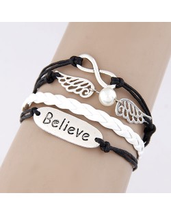 Believe Theme Angel Wing and Infinity Sign Pendants Bracelet