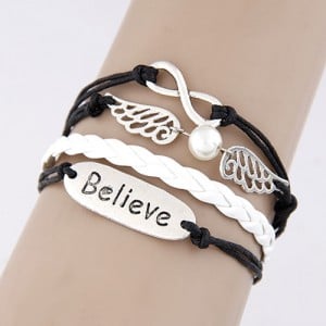 Believe Theme Angel Wing and Infinity Sign Pendants Bracelet