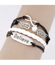 Believe Theme Angel Wing and Infinity Sign Pendants Bracelet