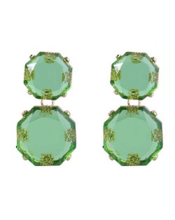 Retro Fashion Octagon Resin Women Wholesale Costume Earrings - Green