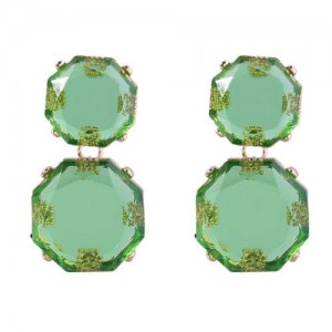 Retro Fashion Octagon Resin Women Wholesale Costume Earrings - Green