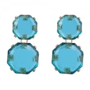 Retro Fashion Octagon Resin Women Wholesale Costume Earrings - Blue