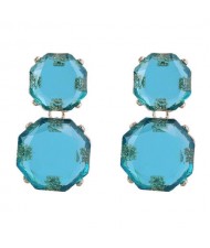 Retro Fashion Octagon Resin Women Wholesale Costume Earrings - Blue