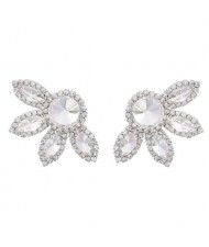 Super Shining Floral Design Rhinestone Women Wholesale Stud Earrings - Silver