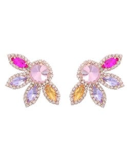 Super Shining Floral Design Rhinestone Women Wholesale Stud Earrings - Multicolor