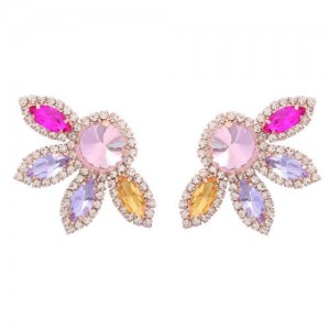 Super Shining Floral Design Rhinestone Women Wholesale Stud Earrings - Multicolor