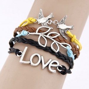 Birds and Twig Pendants Love Theme Bracelet