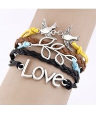 Birds and Twig Pendants Love Theme Bracelet