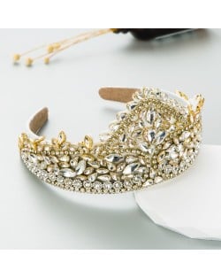 Vintage Exaggerated Crown Shape Headband Craft Baroque Style Hairhoop - White