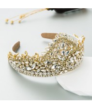 Vintage Exaggerated Crown Shape Headband Craft Baroque Style Hairhoop - White