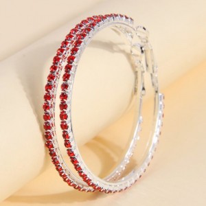 Simple Design Rhinestone Surround Women Wholesale Hoop Earrings - Red