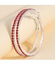 Simple Design Rhinestone Surround Women Wholesale Hoop Earrings - Red