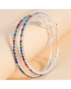 Simple Design Rhinestone Surround Women Wholesale Hoop Earrings - Red